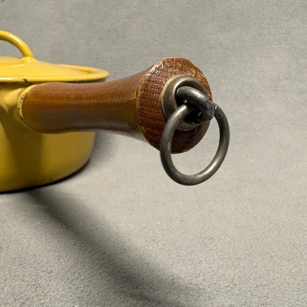 Descoware Saucepan Lid Yellow Good Vintage Wood Handle Enamel Cast Iron Belgium